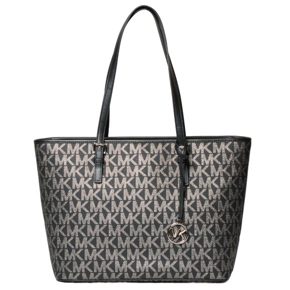Michael Kors Jet Set Top Zip Tote in Black and Metallic Silver - NWT - Picture 1 of 2